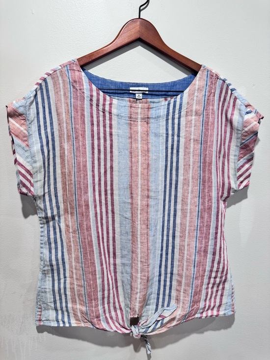 L.L. Bean Tops - L.L. Bean Striped Tie-Front Blouse in Blue, Pink, Cream